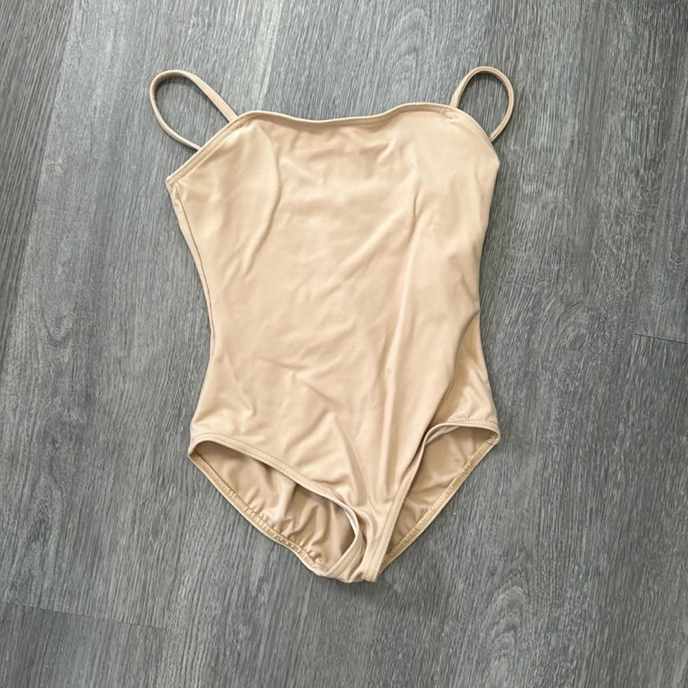 Girl's Beige Tan Capezio Thin Strap Leotard Size Large
